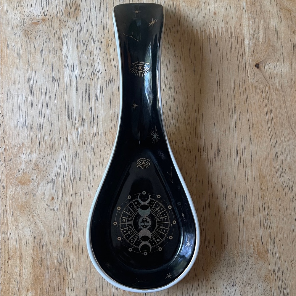 Black Ceramic Spoon Rest with Gold   Cosmic Accents